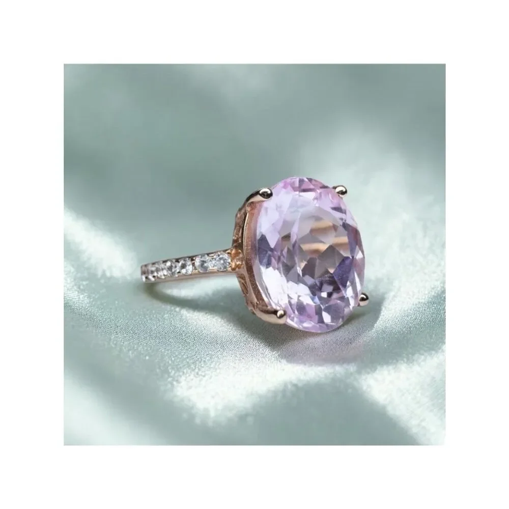 10K Rose Gold Large 5.6CT Pink Sapphire Ring - Size 6 -Pave Wedding Band -3.2g - Picture 12 of 15